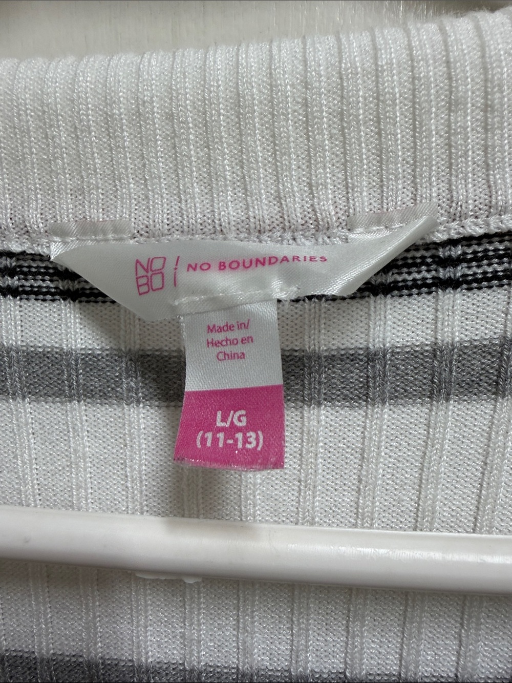 No Boundaries White Ribbed Quarter-Zip Sweater with Rust & Gray Stripes - Picture 2 of 4